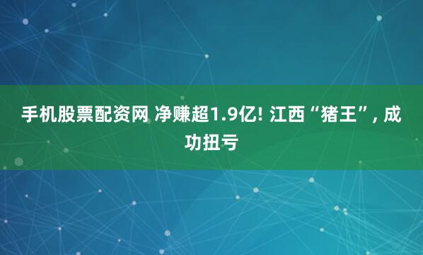 手机股票配资网 净赚超1.9亿! 江西“猪王”, 成功扭亏