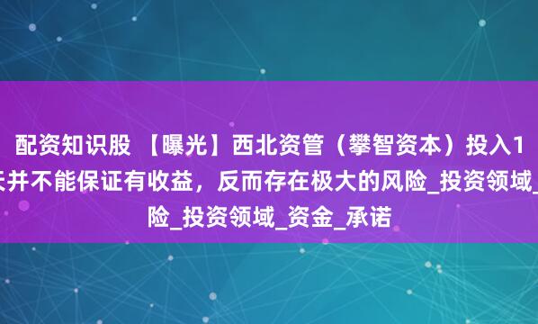 配资知识股 【曝光】西北资管（攀智资本）投入1.2万，每天并不能保证有收益，反而存在极大的风险_投资领域_资金_承诺